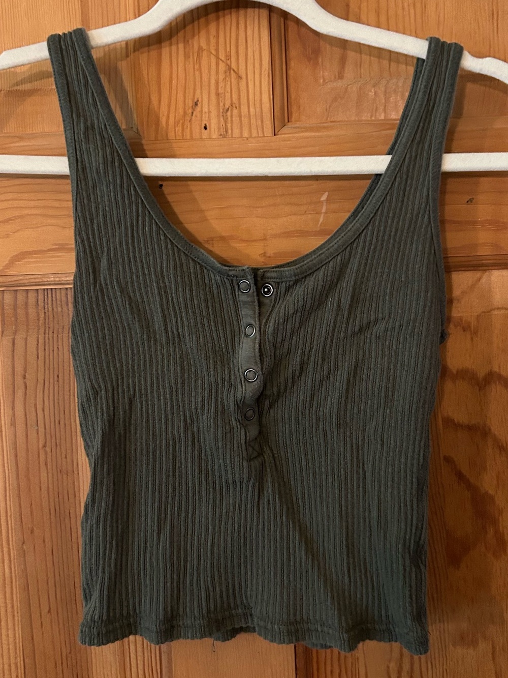 wild fable Olive Green Ribbed Henley Crop Tank